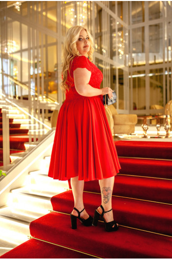 SALE! Fantastyczna sukienka Plus Size Q-06 czerwona, koronkowa