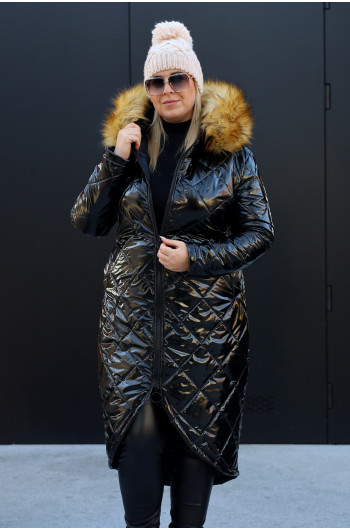 Kz-01 długa ciepła zimowa kurtka w kolorze czarnym