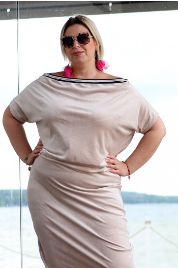 Kobieca bluzka welurowa DL-18, w kolorze beżowym