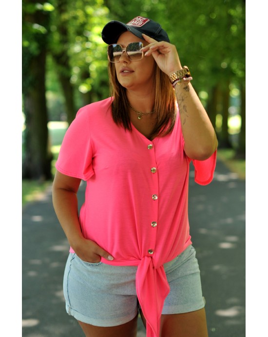 Bluzka neonowa B-20, idealna na lato, różowa