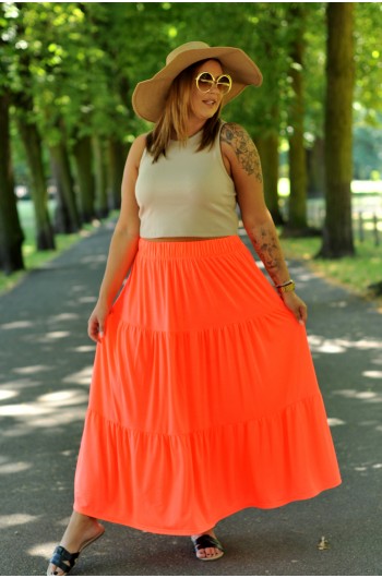 Spódnica neonowa długa w kolorze pomarańczowym