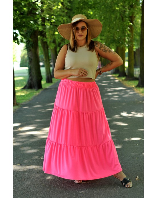 Spódnica neonowa długa w kolorze różowym