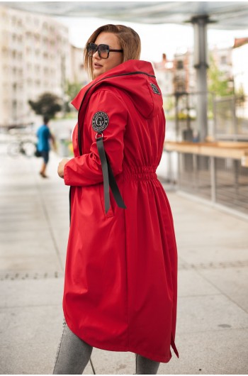 Jesienny długi płaszcz Pv-3 czerwona