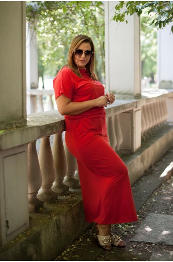 SALE! Letnia sukienka maxi S-80, w kolorze czerwonym