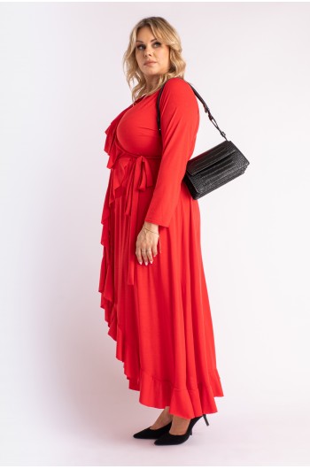 Sukienka CAVARICCI S-01 MAXI z falbanką w kolorze czerwonym