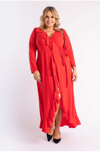 Sukienka CAVARICCI S-01 MAXI z falbanką w kolorze czerwonym