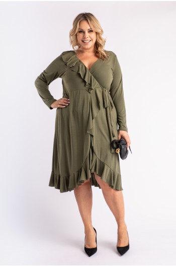 Sukienka CAVARICCI S-01 MIDI z falbanką w kolorze khaki