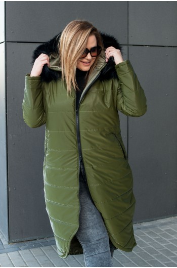 SALE! Mega moda zimowa kurtka, z kapturem, długa Kz-01 w kolorze khaki