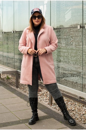 Różowy płaszcz idealny na zimę, z dresówki Pb-02