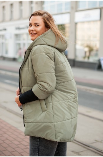 SALE! Zjawiskowa kurtka z kapturem, pikowana Kj-19 w kolorze khaki