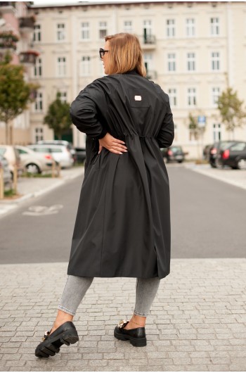 SALE! Pv-6 Długi płaszcz jesienny w kolorze czarnym