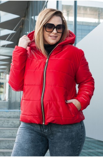 SALE! Zimowa, elegancka kurtka Kz-16, z pięknym łańcuchem, w kolorze czerwonym