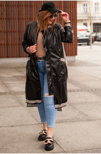 PEDRA - Długi, klasyczny płaszcz w kolorze czarnym