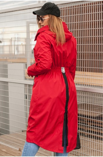 PAOLA - Piękny, czerwony płaszcz z ozdobnym zamkiem