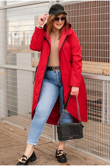 PAOLA - Piękny, czerwony płaszcz z ozdobnym zamkiem