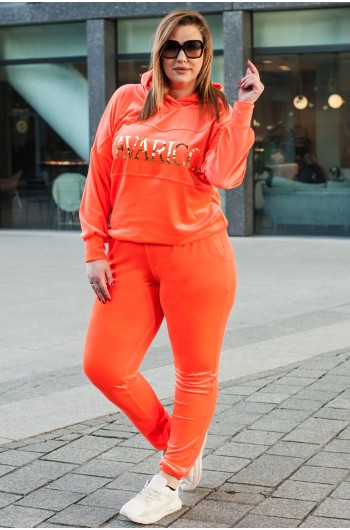 DALMINA - Dres welurowy z kapturem w kolorze pomarańczowym