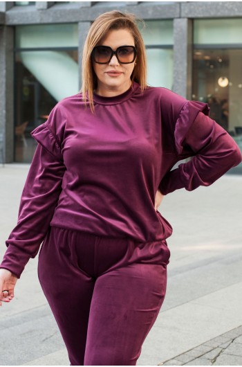 DOZIA - Dres welurowy z falbankami w kolorze bordowym