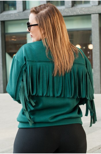 BIBIANA - Bluza dresowa z frędzlami w kolorze zielonym
