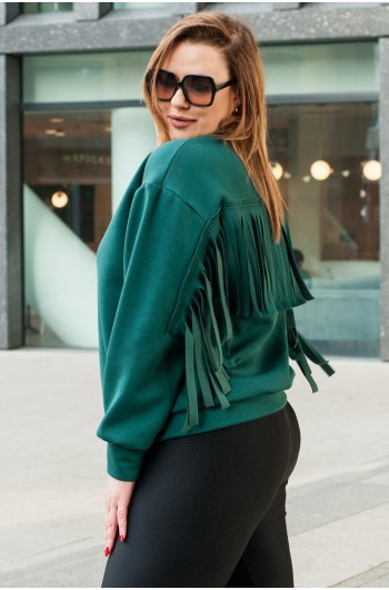 BIBIANA - Bluza dresowa z frędzlami w kolorze zielonym