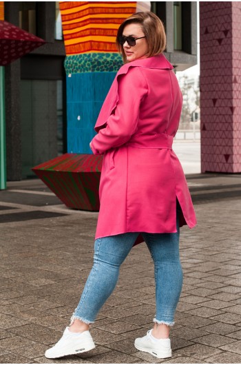 PALESTRINA - Płaszcz flauszowy MAXI w kolorze malinowym