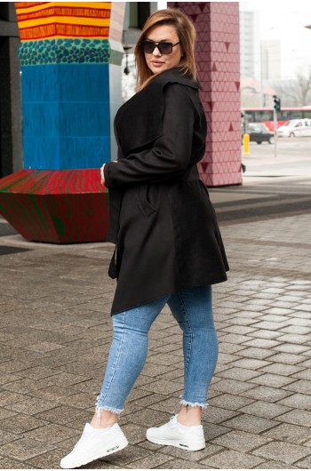 PALESTRINA - Klasyczny płaszcz MAXI flauszowy w kolorze czarnym
