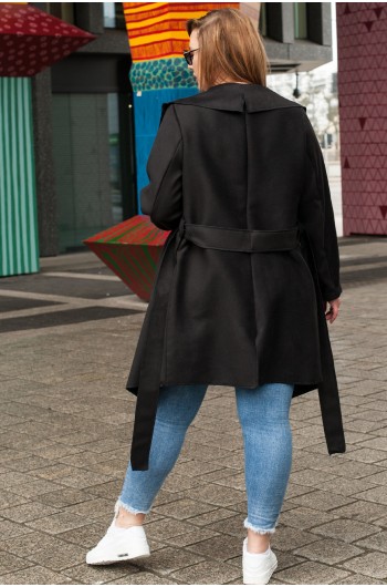 PALESTRINA - Klasyczny płaszcz MAXI flauszowy w kolorze czarnym