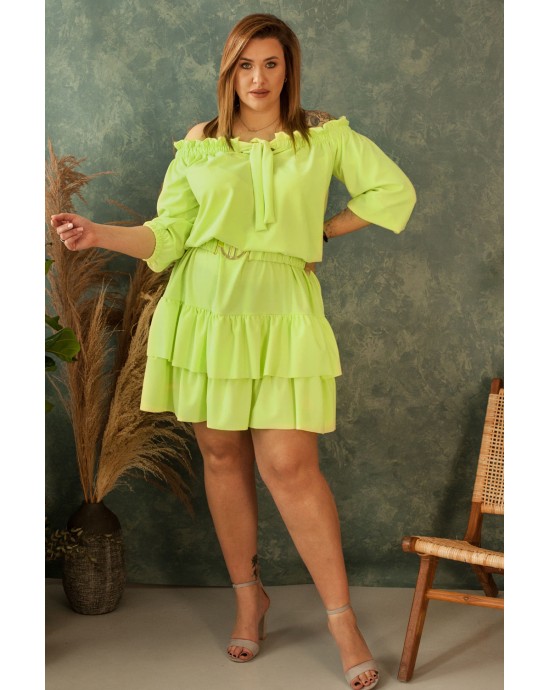 SARETTA - Olśniewająca sukienka w pięknym kolorze limonki
