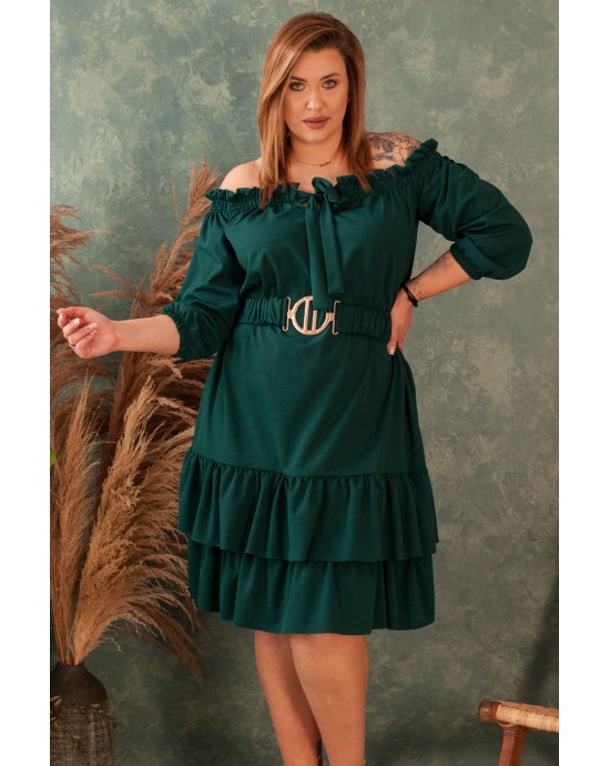 SARETTA - Olśniewająca sukienka w pięknym kolorze butelkowej zieleni