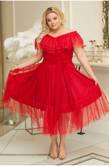 ROSA - Sukienka wizytowa, elegancka i szykowna w kolorze czerwonym
