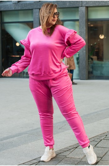 SALE! DOZIA - Bluza welurowa z falbankami w kolorze różowym