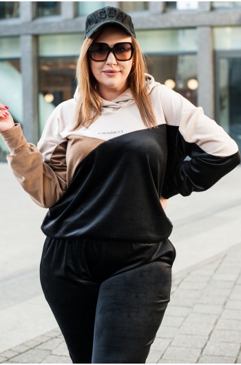 SALE! DOROTEA - Bluza welurowa z kapturem, rudy-beż