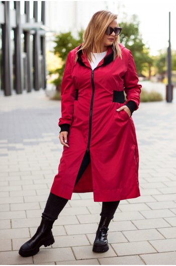PAMELA -Długi płaszcz w kolorze czerwonym