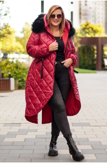 ZULEMIA - Zimowy płaszcz pikowany w kolorze czerwonym