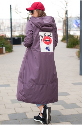 SALE! PHILLIPA - Długi płaszcz z naszywką w kolorze fioletowym