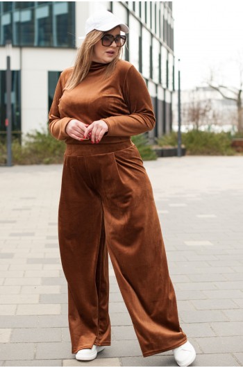 DAKOTA - Dres welurowy z szerokimi nogawkami w kolorze brązowym