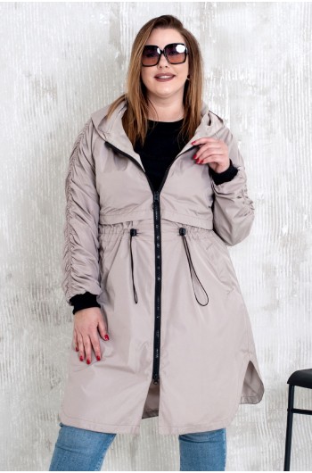 SALE! KATNIS - Kurtka parka z ozdobnymi rękawami w kolorze beżowym