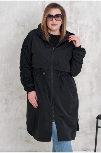 SALE! KATNIS - Kurtka parka z ozdobnymi rękawami w kolorze czarnym