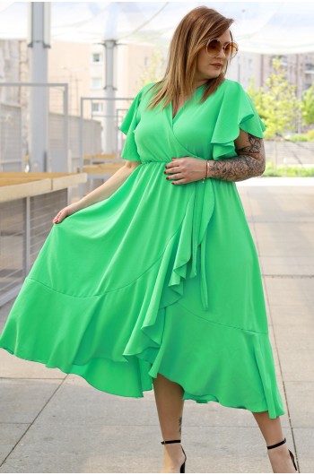 FRANCESCA - Elegancka sukienka z falbankami w kolorze zielonym