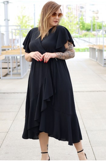 FRANCESCA - Elegancka sukienka z falbankami w kolorze czarnym