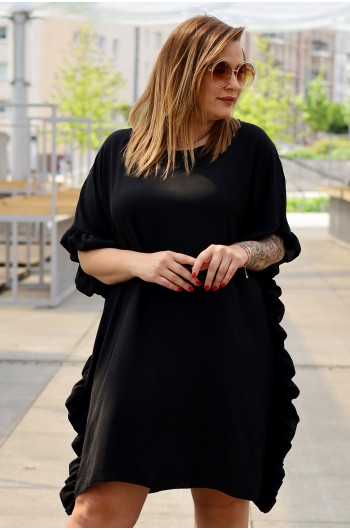 FEDERICA - Prosta sukienka z falbankami w kolorze czarnym
