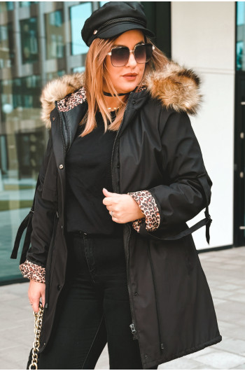 CLEMENTINA - Kurtka zimowa typu parka z panterą w kolorze czarnym