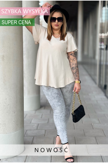 LICIA- Klasyczna elegancka długa bluzka w kolorze beżowym