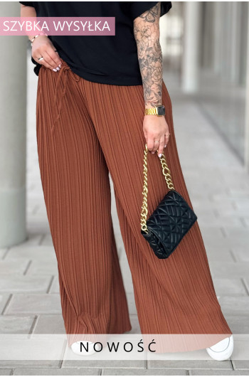 ZOE - Eleganckie luźne kreszowane spodnie w kolorze brązowym