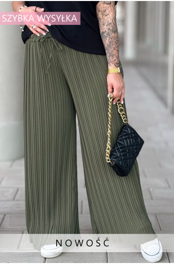 ZOE - Eleganckie luźne kreszowane spodnie w kolorze khaki