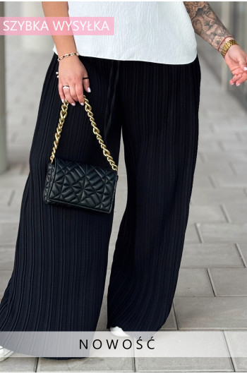 ZOE - Eleganckie luźne kreszowane spodnie w kolorze czarnym