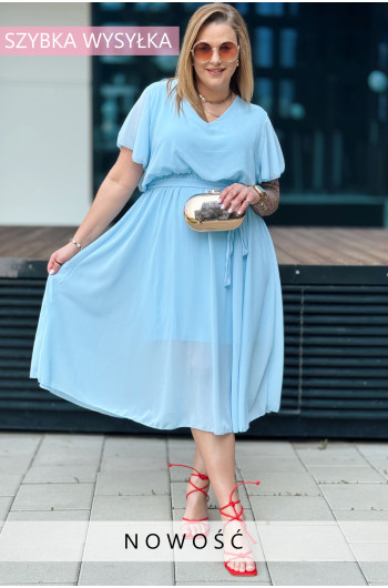 ELMIRA - Elegancka, przepiękna prosta sukienka w kolorze błękitnym