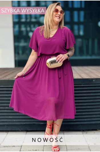 ELMIRA - Elegancka, przepiękna prosta sukienka w kolorze purpurowym