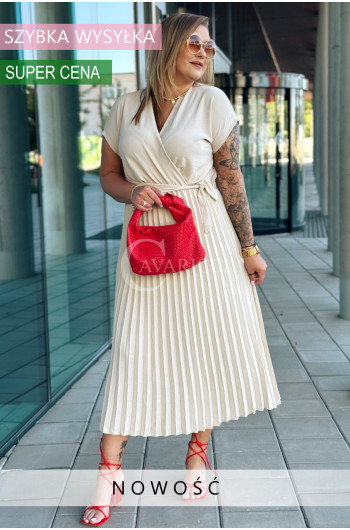 Elegancka Sukienka FILBERTA – Kopertowy Dekolt i Plisy na...