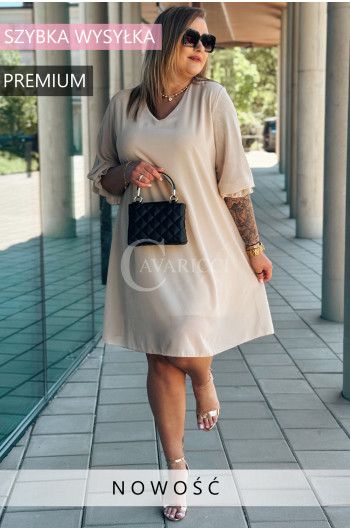 ELIVIA - Prosta sukienka z długim rękawem w kolorze beżowym