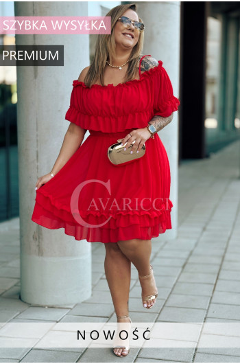 EDVINA - Urocza sukienka z falbankami w kolorze czerwonym